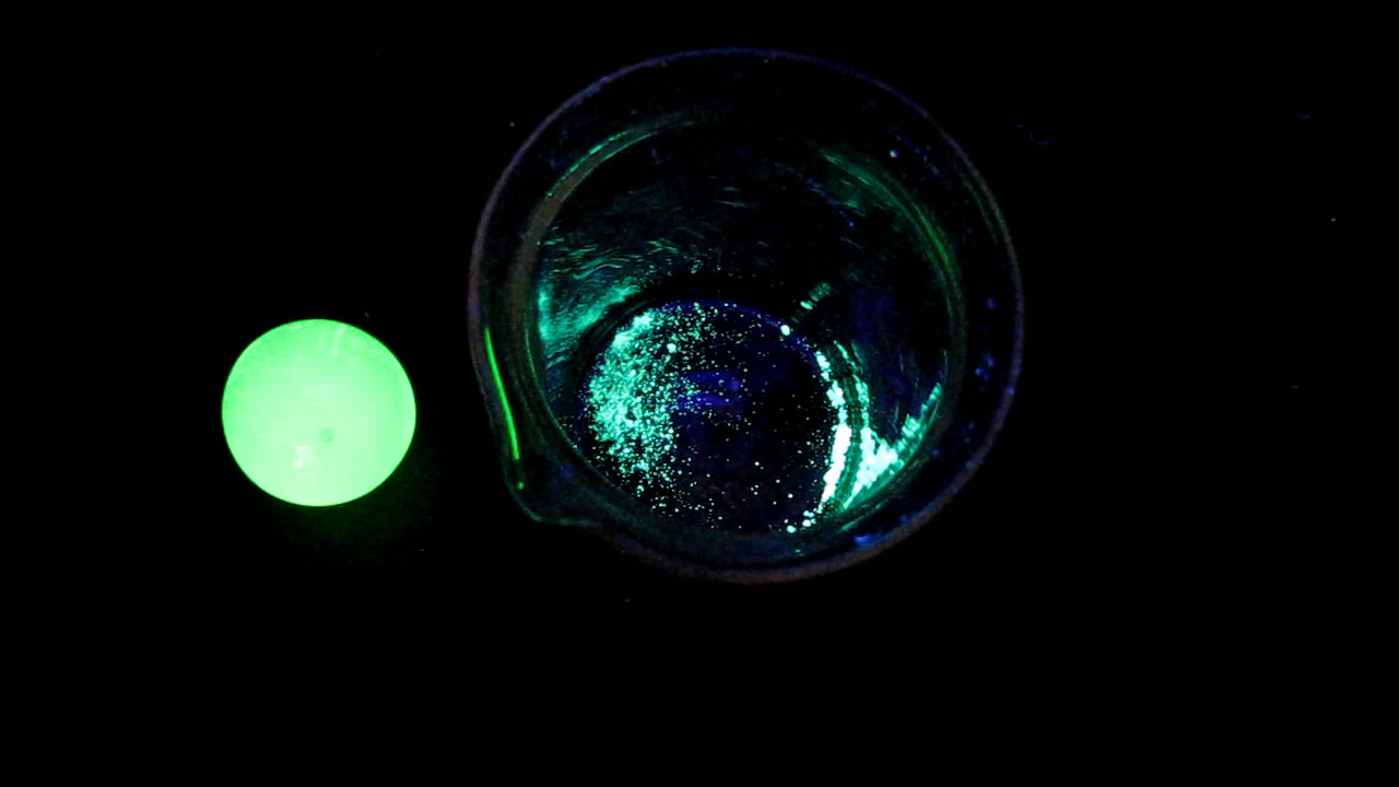  ,  ,    . Uranium glass, uranyl nitrate, fluorescein and black light lamp (ultraviolet light)