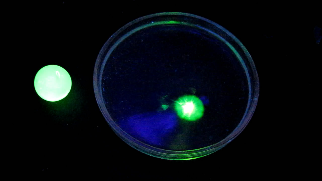  ,  ,    . Uranium glass, uranyl nitrate, fluorescein and black light lamp (ultraviolet light)