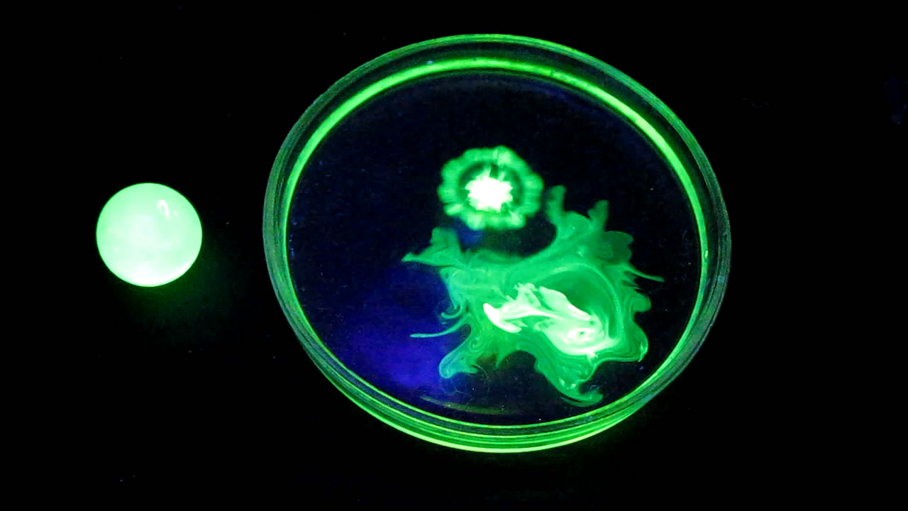  ,  ,    . Uranium glass, uranyl nitrate, fluorescein and black light lamp (ultraviolet light)