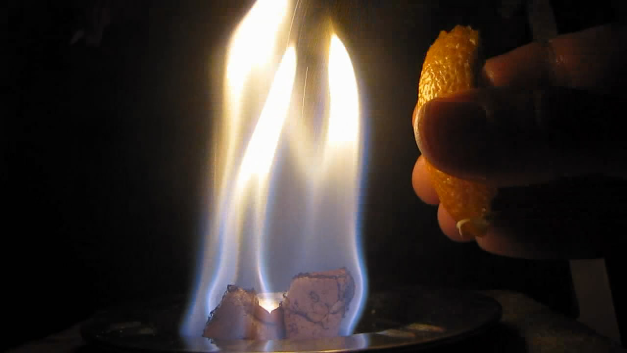   (   ). Fire-hazardous fruit (orange peel and fire)