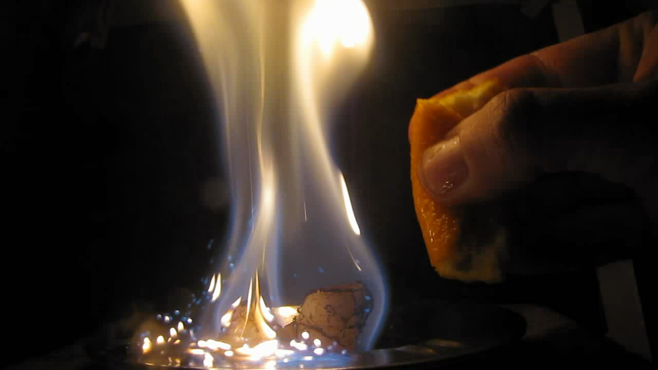   (   ). Fire-hazardous fruit (orange peel and fire)