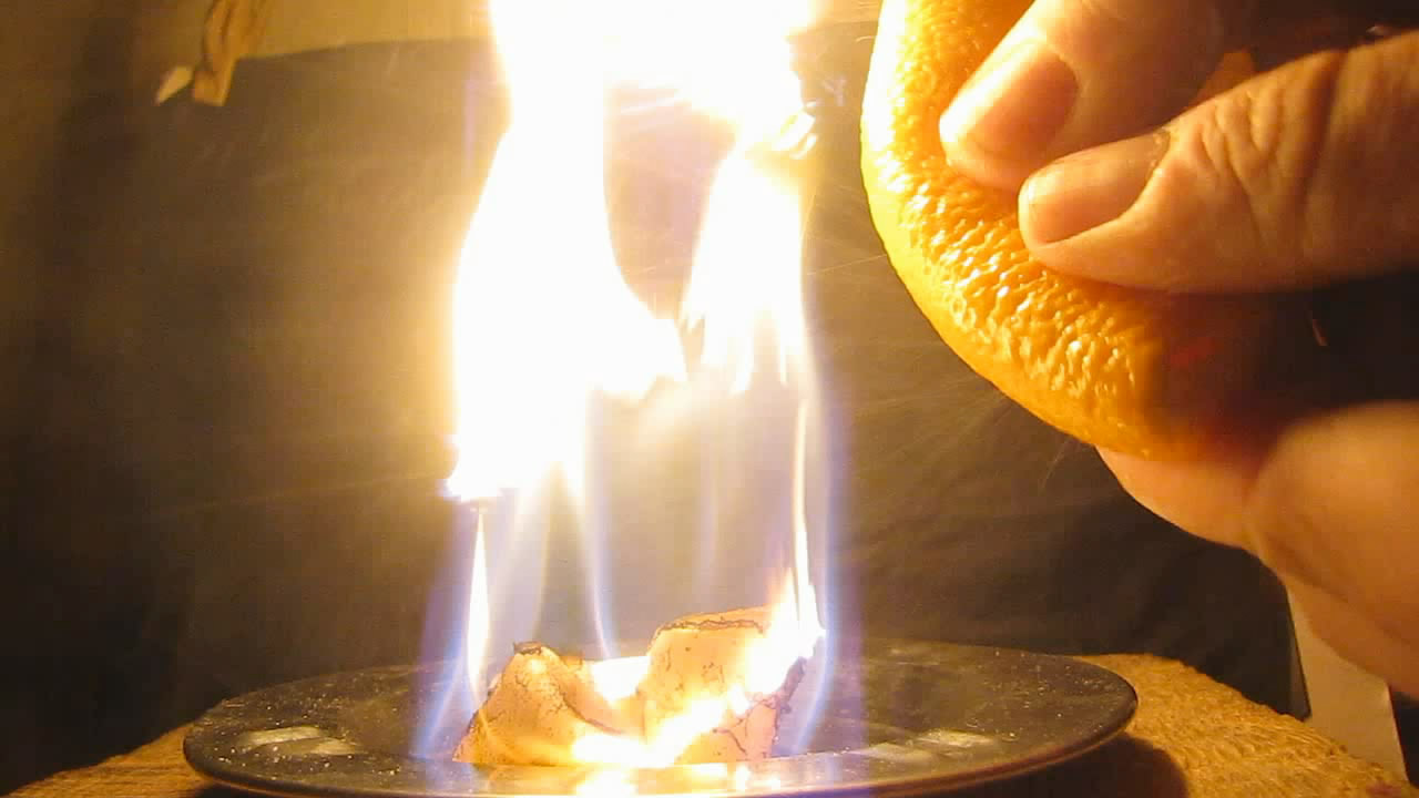   (   ). Fire-hazardous fruit (orange peel and fire)