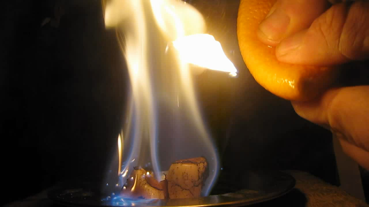   (   ). Fire-hazardous fruit (orange peel and fire)