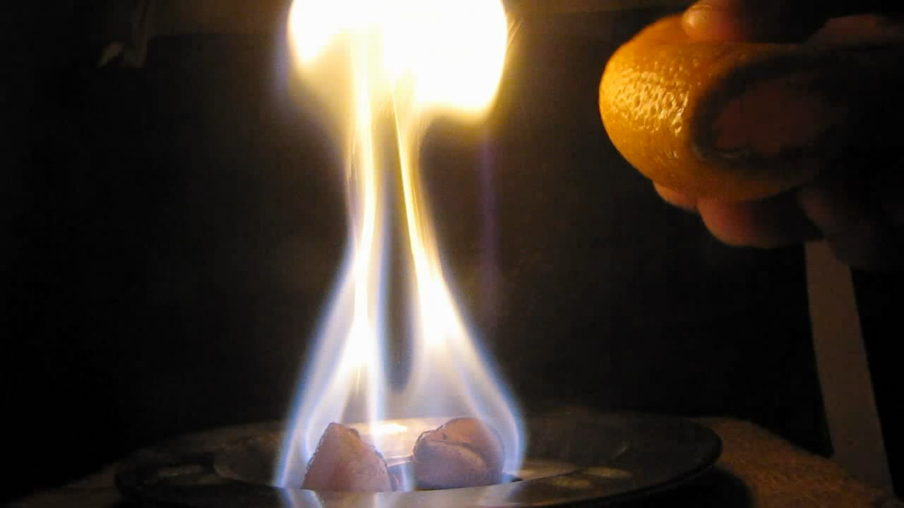   (   ). Fire-hazardous fruit (orange peel and fire)