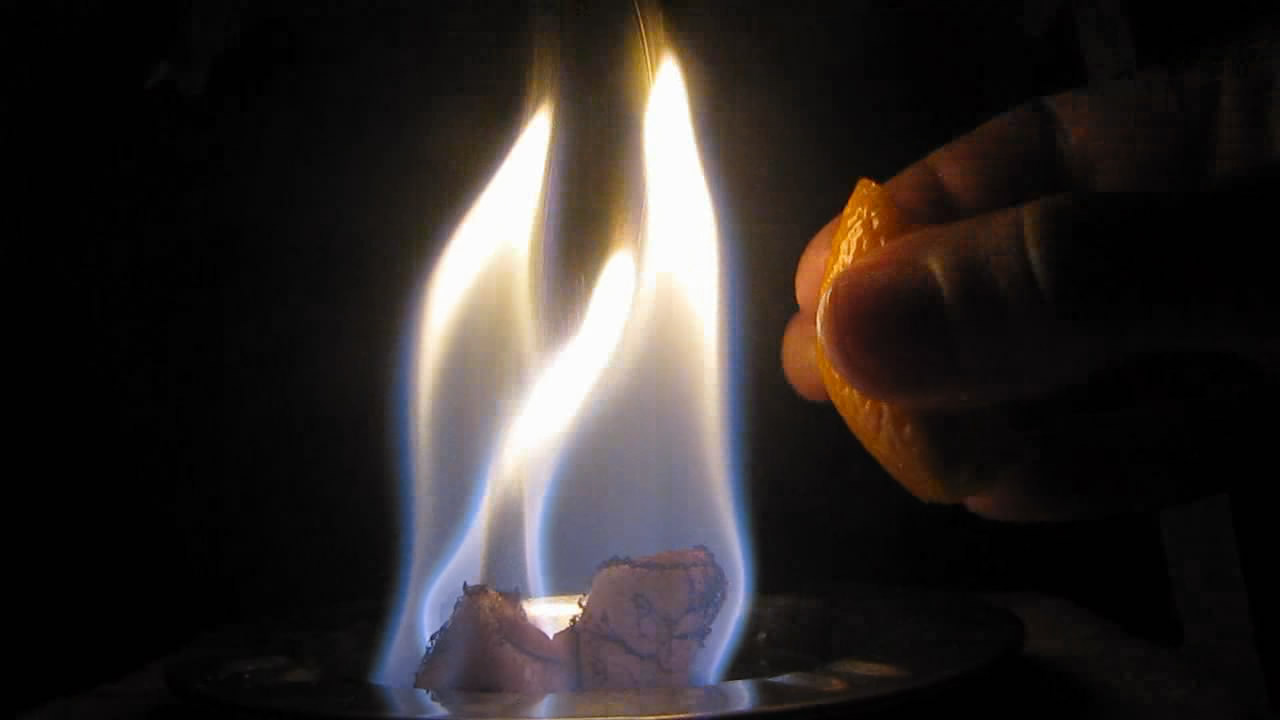   (   ). Fire-hazardous fruit (orange peel and fire)