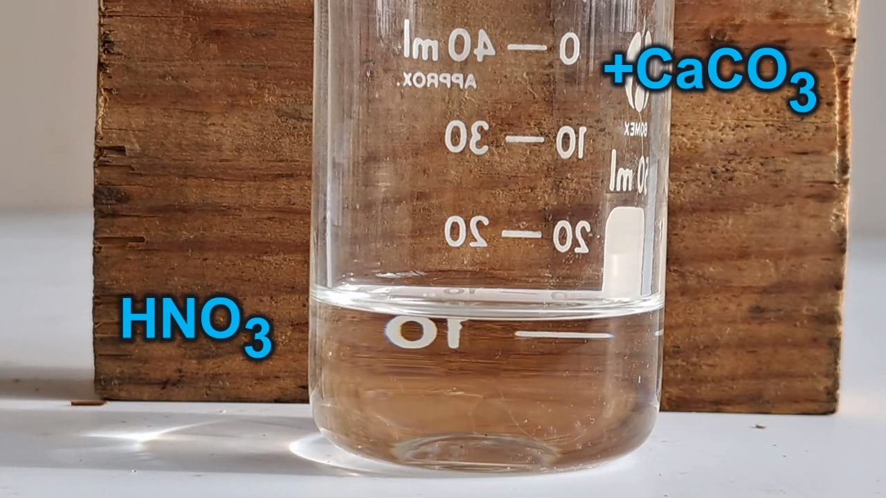 Reaction of 56% nitric acid with calcium carbonate