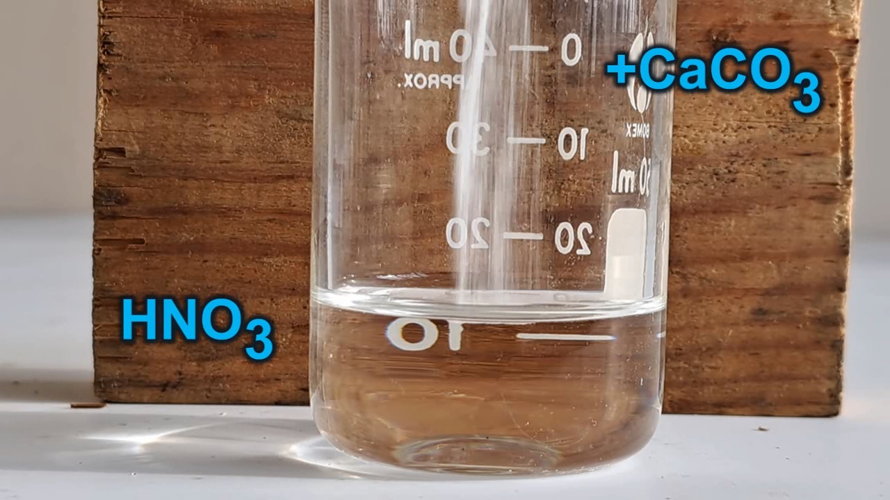 Reaction of 56% nitric acid with calcium carbonate
