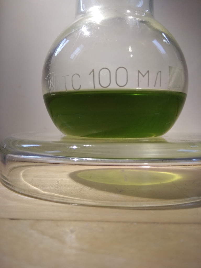   .      . Extraction of chlorophyll with isopropanol. Luminescence of chlorophyll extract under ultraviolet light