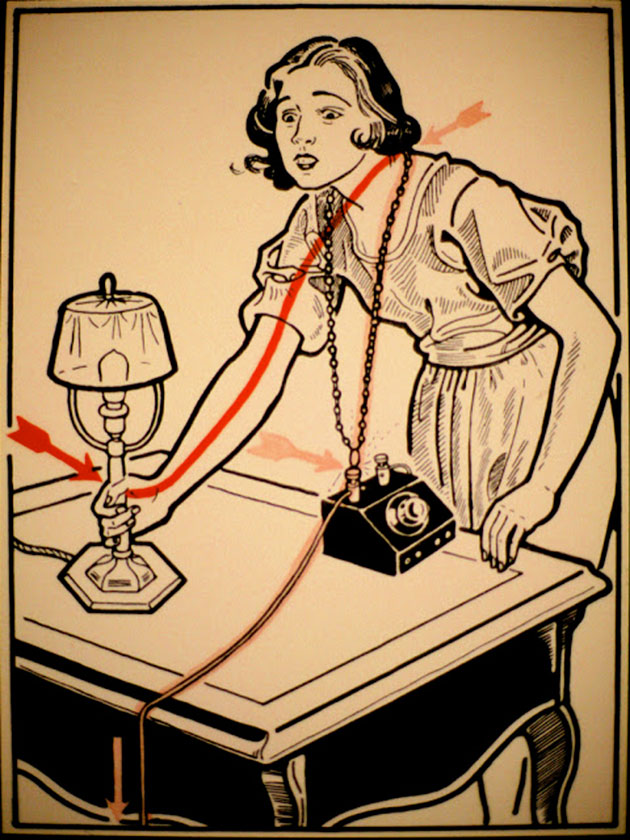   1931 ,  ,        . These diagrams from 1931 illustrate some ways to die of electrocution