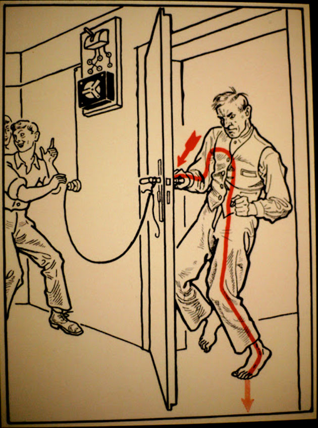   1931 ,  ,        . These diagrams from 1931 illustrate some ways to die of electrocution