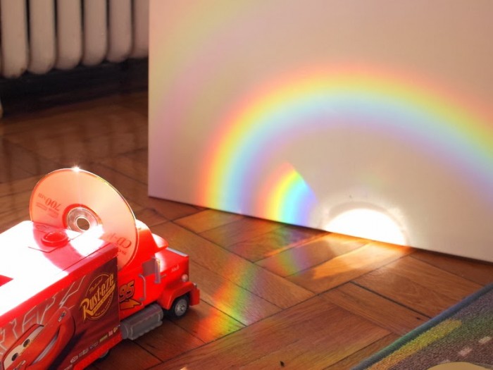 Make rainbows Using a CD (toy setup).JPG